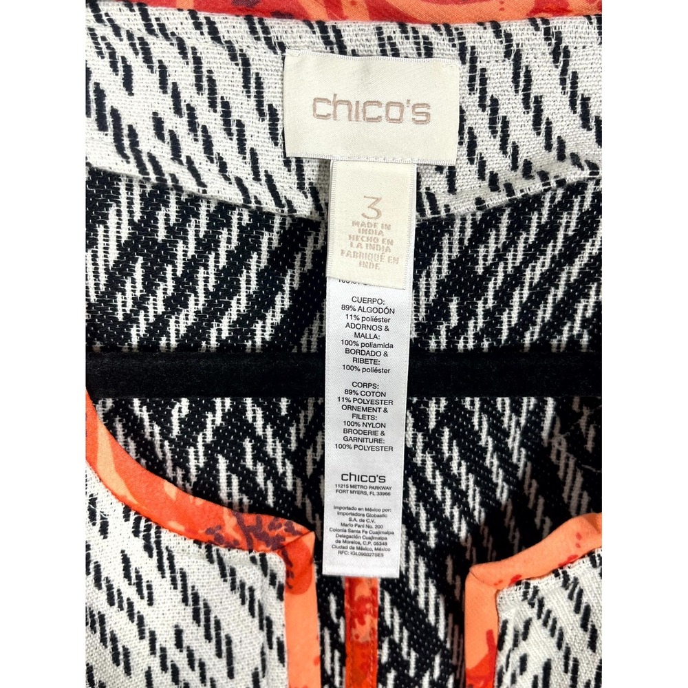 Chico's Jacket Womens 3 Multicolor Chevron Artisan Embroidered Floral Wedding - Picture 3 of 13